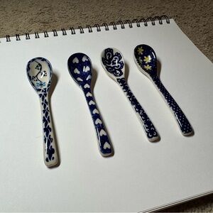 Blue and White Polish pottery Spoon Set
